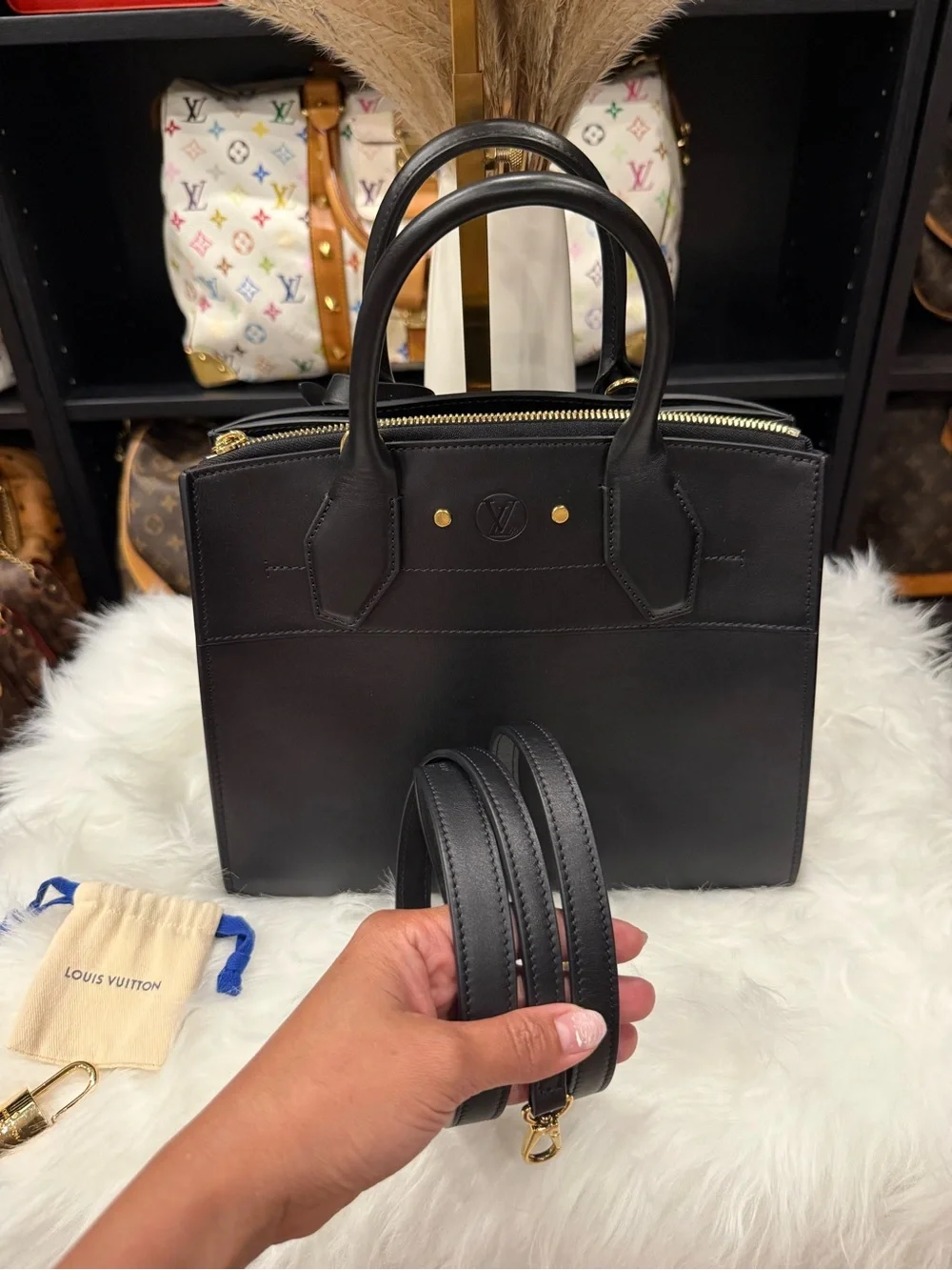 Black Leather Top-Handle Satchel - Black